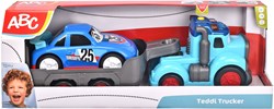 Speelgoed Transporter truck met raceauto - Licht en geluid - 60 cm - Blauw