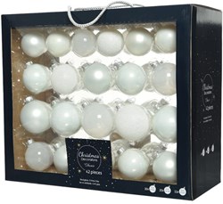 Decoris kerstballen glas winterwit mix 42 stuks kerstdecoratie