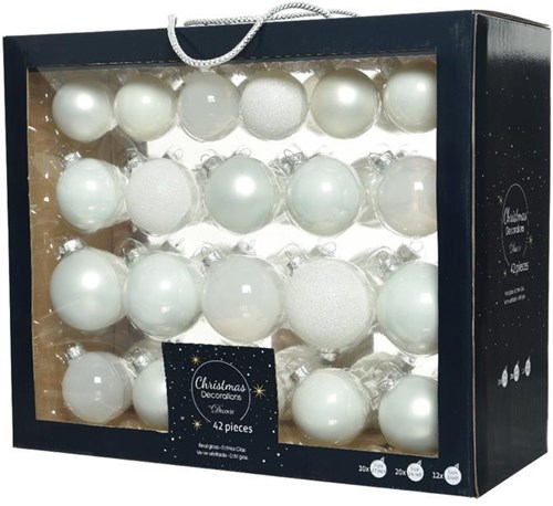 Decoris boules de Noël verre blanc hiver mix 42 pièces décoration