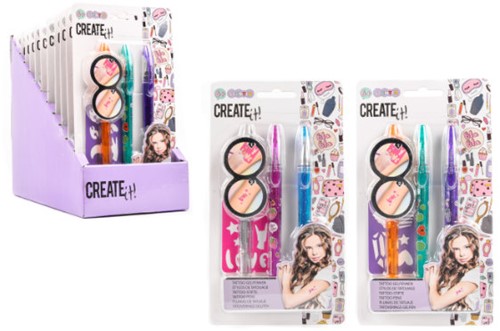 Create it! Beauty Tattoo Geurpennen, 3st + Sjabloon
