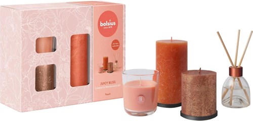 Bolsius geurkaarsen giftset medium juicy bliss perzik geur