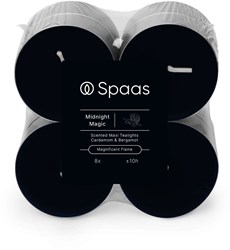 Spaas geurkaarsen maxi theelichten Midnight Magic blokverpakking x8