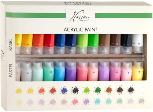 Acrylverf set 24 kleuren basis en pastel 22ml hobbyverf schilderen