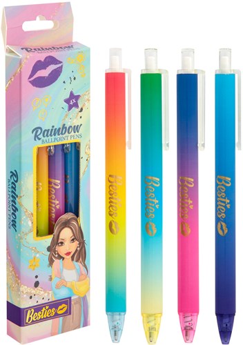 Besties balpen set kleurrijk speelgoed - 4 stuks blauw schrijvend