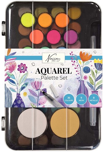 Creative Craft Group aquarel verfset kind 36 kleuren palet penseel