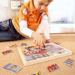 Beleduc puzzle en bois pompiers - jouet éducatif - puzzle à couches