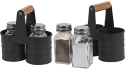 Excellent Houseware peper en zoutstrooier set met houder glas zwart