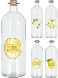 Excellent Houseware glazen fles met kurkdop 1 liter waterfles