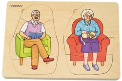 Beleduc lagenpuzzel opa en oma houten speelgoed puzzel 40 stukjes