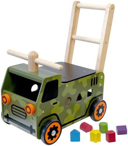 I'm Toy chariot en bois army truck - pousseur - blanc - jouet