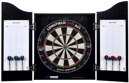 Angel Sports dartbord kabinet zwart met sisal dartbord en accessoires
