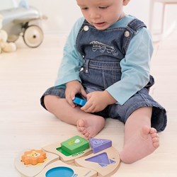 Beleduc puzzle en bois formes Funny Four - jouet éducatif animaux