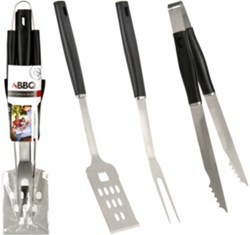 BBQ gereedschap set 3 delig RVS zwart barbecue accessoires