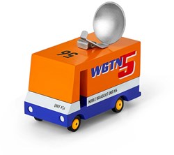 Candylab houten speelgoedauto - News Van rood oranje busje