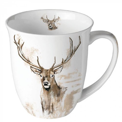 Ambiente mug en porcelaine 400ml Antlers blanc - tasse à café motif cerf