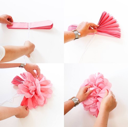 Folat - Pompom slinger blauw 3 meter decoratie papier-2