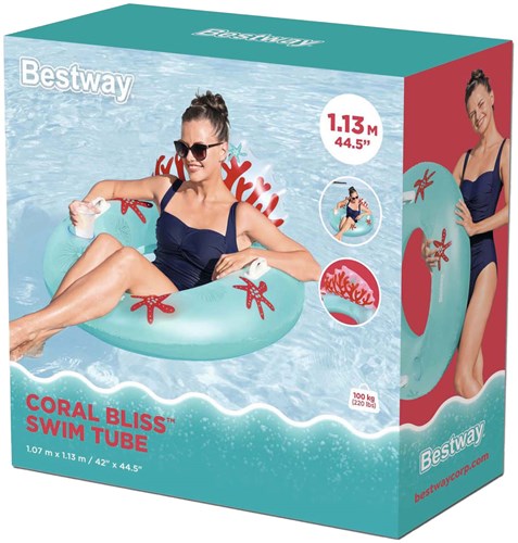 Bestway Zwemring koraal 97 cm - kleurrijke opblaasbare zwemband