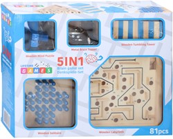Denkspel 5-in-1 breinbreker houten spelletjes set 81-delig