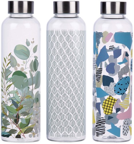 Drinkfles glas met print en metalen dop - 570 ml - Alpina-2