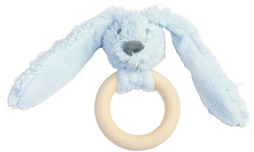 Happy Horse houten bijtring blauw Richie konijn - FSC baby bijtspeelgoed