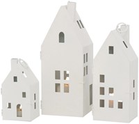 Boltze Home lantaarnset wit huismodel metaal decoratief 3 stuks
