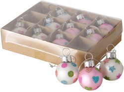 Boltze Home boule de Noël verre rose-blanc mini set 12 pièces décoration