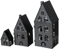 Boltze Home lantaarnset huis zwart metaal 3-delig decoratief