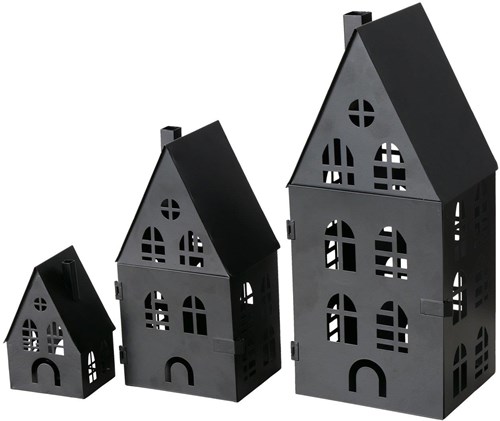 Boltze Home lantaarnset huis zwart metaal 3-delig decoratief