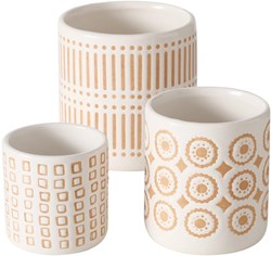 Boltze Home bloempot set aardewerk geel met print 3-delig decoratie