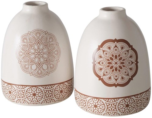 Boltze Home vaas aardewerk Chakra 16cm - decoratie vaas wit bruin