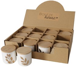 Boltze Home pot de réserve en céramique blanc avec couvercle en bambou 5x5cm