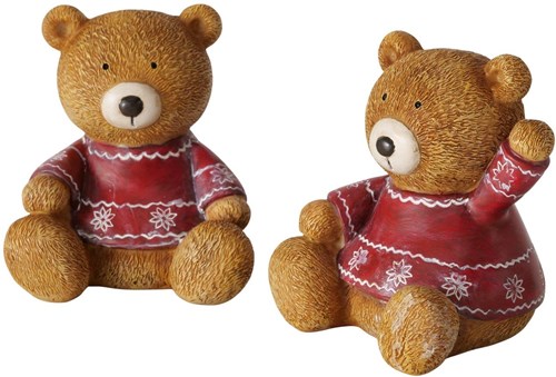 Boltze Home décoration ours Noël polyrésine Ø10xH11cm rouge
