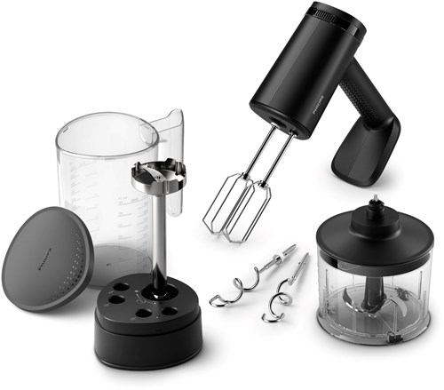Philips handmixer 500W zwart - krachtige keukenmixer met accessoires