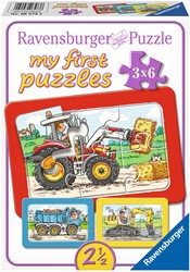 Ravensburger Graafmachine, tractor en kiepauto - My First puzzels - 3 x 6 stukjes - kinderpuzzel