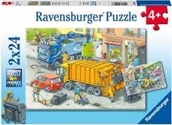 Ravensburger Puzzle pour enfants 2x24 pièces Camion poubelle et dépanneuse