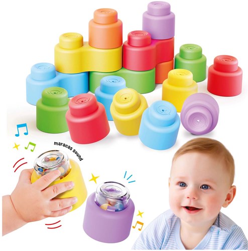 Quercetti bouwblokken baby speelgoed met geluid - 18 stuks-2