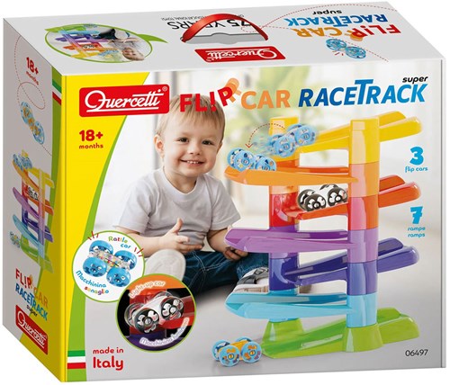 Quercetti racebaan Flip Auto speelgoedbaan met 3 flip-auto’s