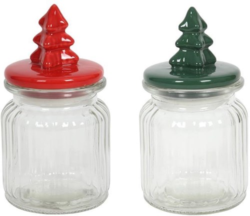 Svenska Living voorraadpot kerstboom rood groen glas dolomiet 450ml