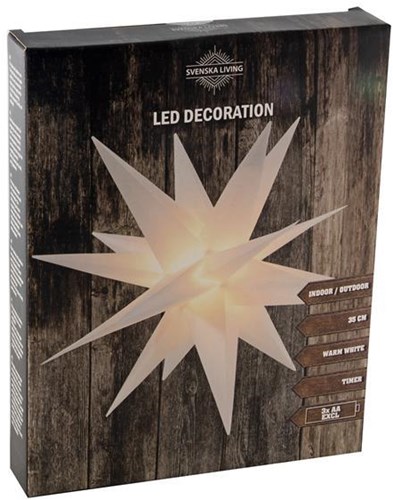 Svenska Living étoile de Noël plastique blanche 35cm avec LED et minuterie
