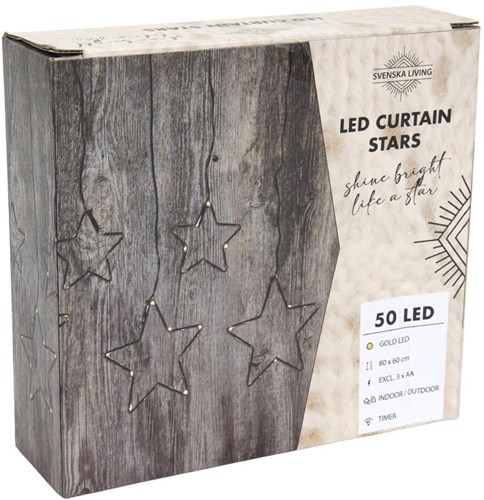 LED Gordijn ster zwart met timer 80x60cm