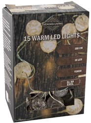 Svenska Living LED lichtsnoer bolletjes warm wit 15 lampjes batterij