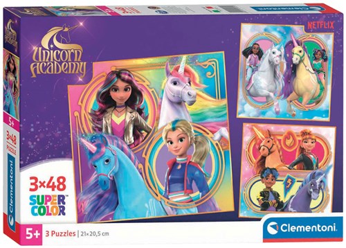 Clementoni puzzel unicorn academy 3x48 stukjes 2025 kinderpuzzel