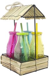 Svenska Living bouteilles à boire en verre coloré avec support - accessoire de table