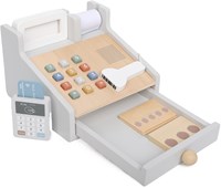 Atan caisse enregistreuse jouet en bois avec scanner et terminal de paiement - jeu éducatif