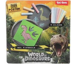 Stoepkrijt Dino met Sjablonen - World of Dinosaurs, 10-delig, krijt speelgoed