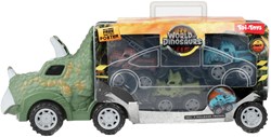Coffret dinotruck avec 3 voitures à rétrofriction et boîte de rangement