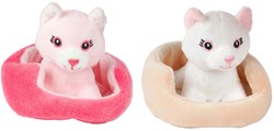 Toi-Toys knuffel kat pluche speelgoed in mand - 11 cm - kindercadeau