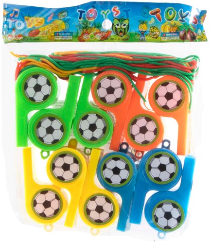 Jonotoys sifflets de football jouet - set de 12 pièces avec cordons