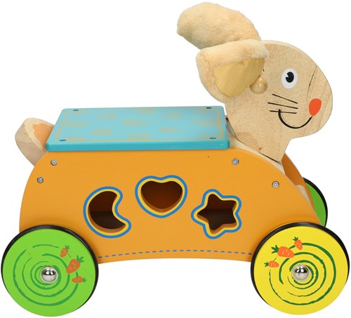 Johntoy houten loopwagen konijn met vormenstoof voor peuters-3