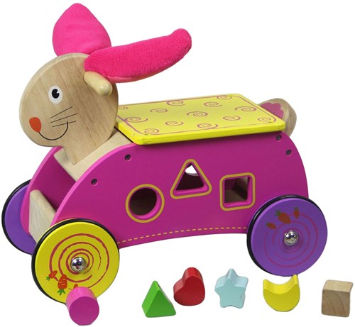 Johntoy chariot de marche et formes en bois lapin rose pour tout-petits
